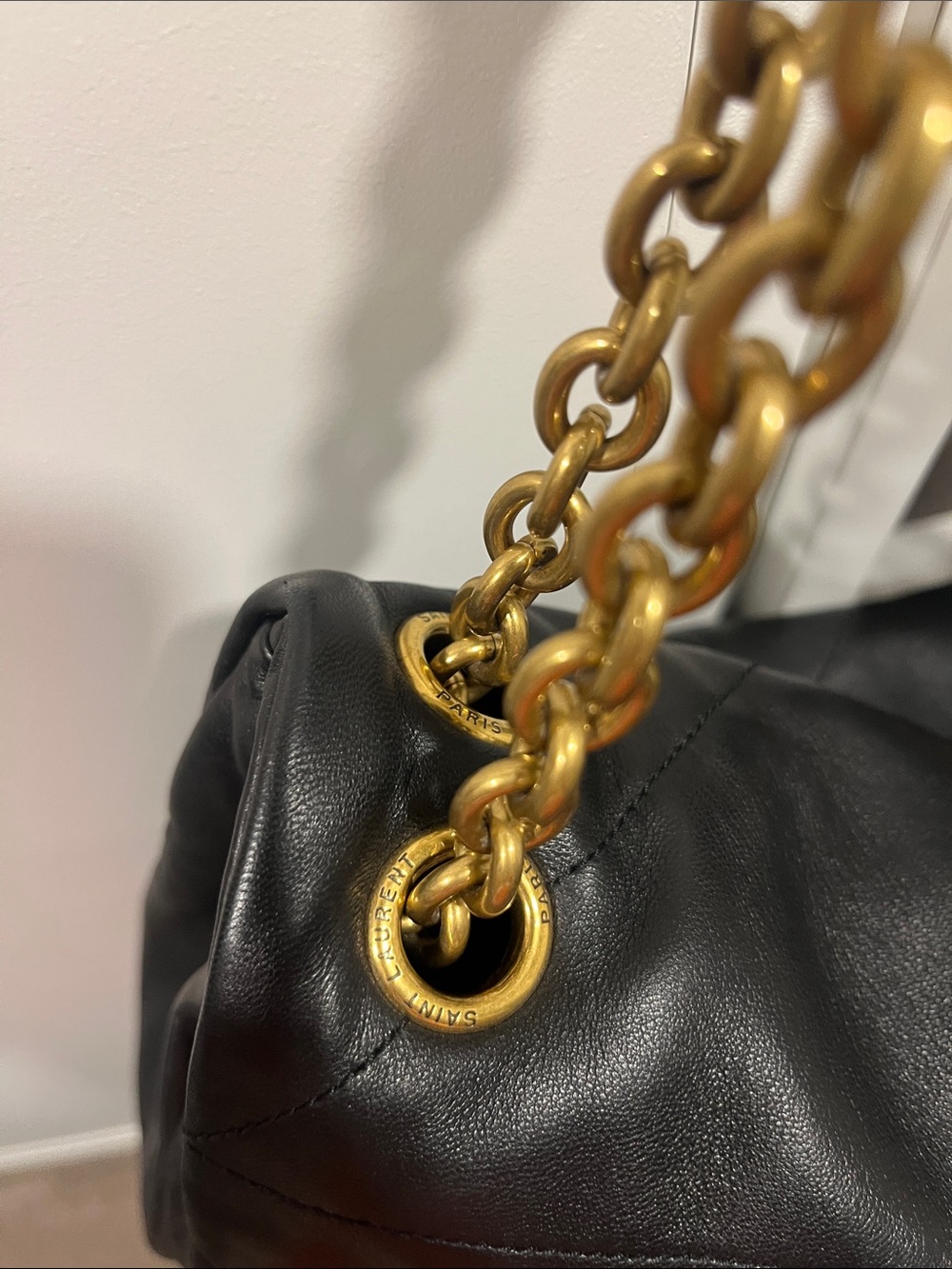 Saint Laurent Black Quilted Leather Shoulder Bag with Gold Chain Strap - Picture 5 of 8